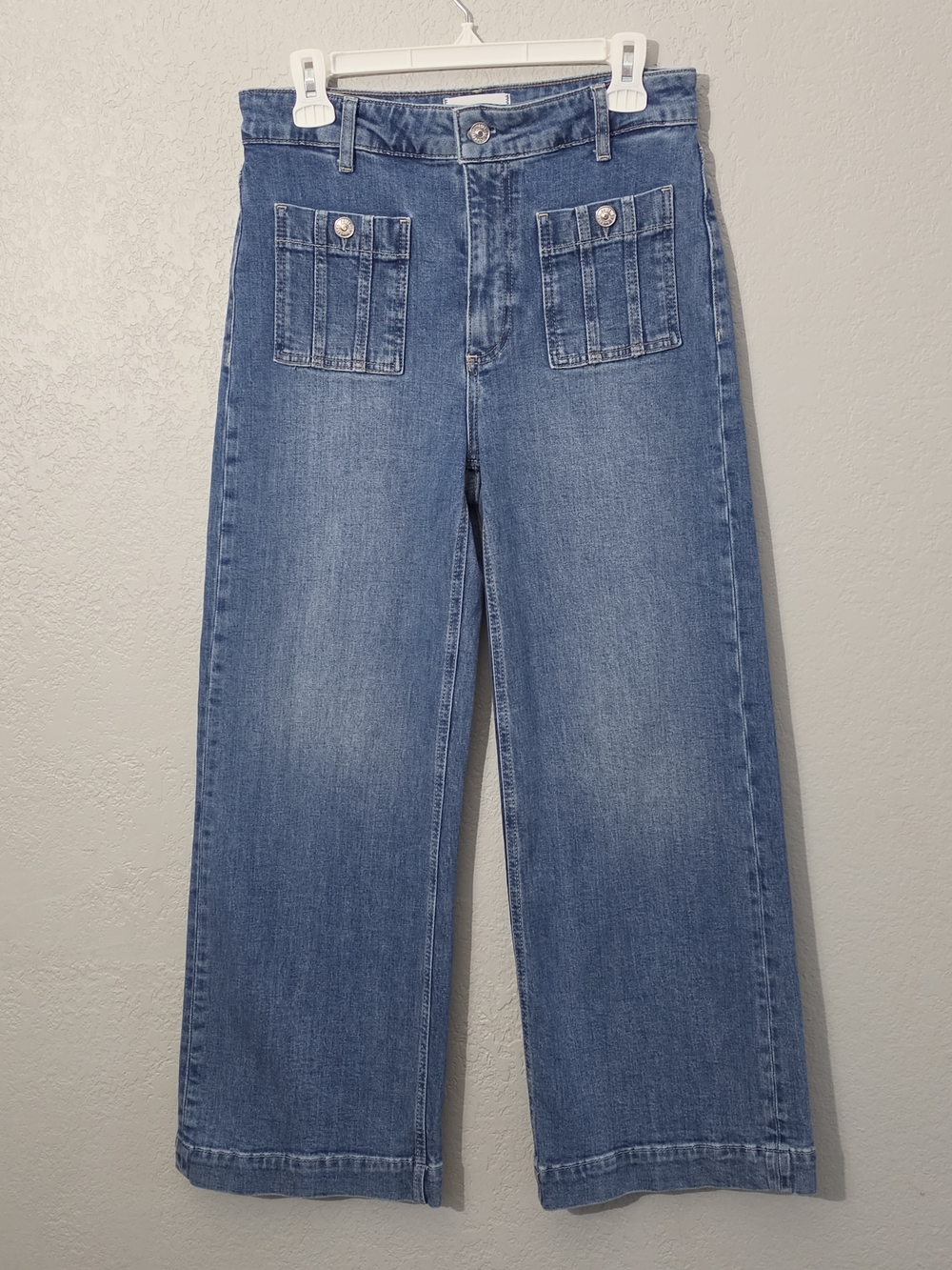 Paige Anessa Wide Leg Crop Jeans Front Patch Pockets High Rise Womens 28 - Picture 3 of 11